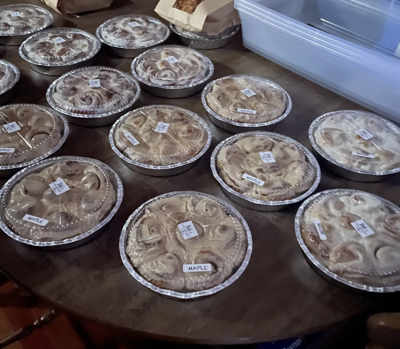 Pans of fresh cinnamon rolls