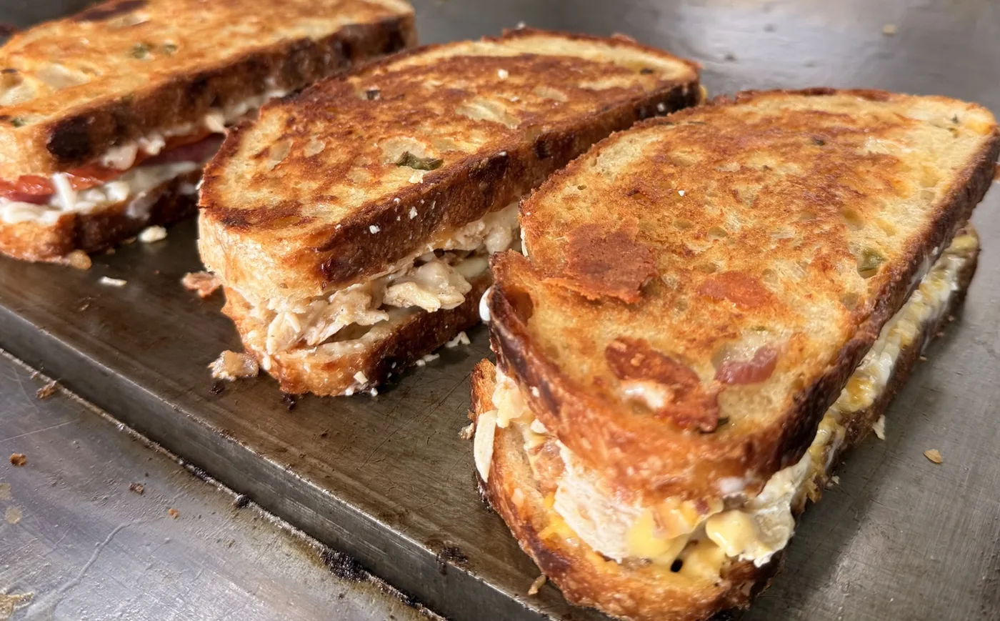 Close-up of grilled sourdough sandwiches